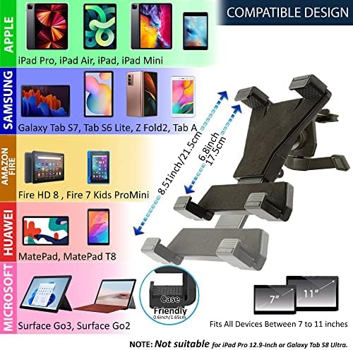 Universal Car Tablet Air Vent Holder – 360-Degree Rotating Mount for 7″ to 10″ Devices – Compatible with i Pad Pro, Mini, Air 2, Galaxy Tab, Z Fold, Kindle – Effortless Installation & Secure Grip for Enhanced Driving Experience – Lightweight, Portable Tablet Stand for Navigation & Entertainment