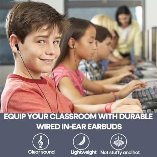 Bulk Classroom Earbuds – 30-Pack Multi-Color Wired Headphones for Kids and Educators, Individually Wrapped for Effortless Distribution and Enhanced Device Compatibility, Ideal for Focused Learning and Engaging Educational Activities