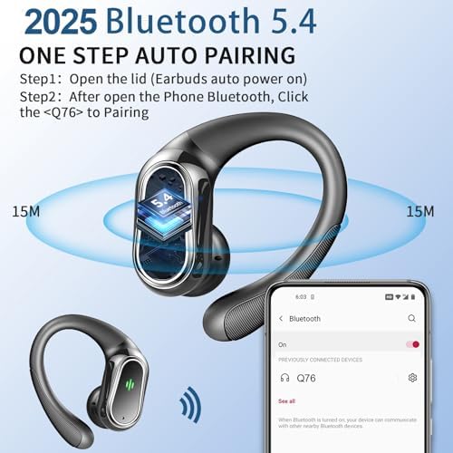 Rolosar Bluetooth 5.4 Sport-Optimized Wireless Earbuds – IP7 Waterproof with Advanced ENC Noise Cancellation, Ergonomic Earhooks for Ultimate Comfort, Dual LED Battery Indicator, 50-Hour Playback – Ideal for Running, Fitness, and Everyday Use