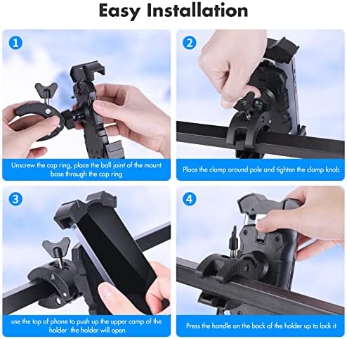 Universal Adjustable Golf Cart and Bike Phone Holder – Secure Smartphone Mount for i Phone 14, 13, 12, 11 Pro Max & Samsung Galaxy S21, S10, S9 – Versatile 360° Rotation for Optimal Viewing – Compatible with 4.7-6.8” Devices – Durable, Weather-Resistant, Hands-Free Access for Golfing and Cycling Adventures