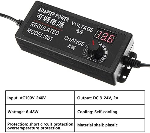 Yetaida Adjustable AC/DC Power Adapter 9 V-24 V 3 A with Digital LCD Display – Ideal Electric Supply for LED Strips and Household Devices, Compact 5.5 x 2.5 mm Connector for Ultimate Versatility and Performance Monitoring