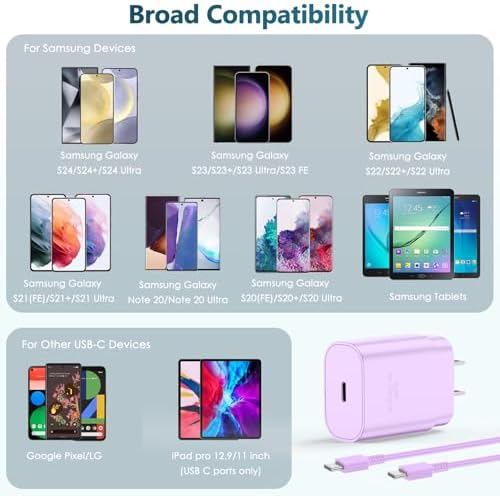 Ultimate 10 FT USB C Fast Charging Cable & 25 W Samsung Super Fast Charger Block for Galaxy S24/S23/S22 Series – Enhanced Durability & Vibrant Yellow Design for Rapid Power Boosts