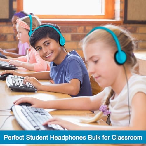 Yunsailing 30-Pack Classroom Headphones – Lightweight & Durable On-Ear Headsets with 3.5 mm Jack for Engaging Learning – Cheerful Light Yellow Color for Students and Teachers in Educational Settings