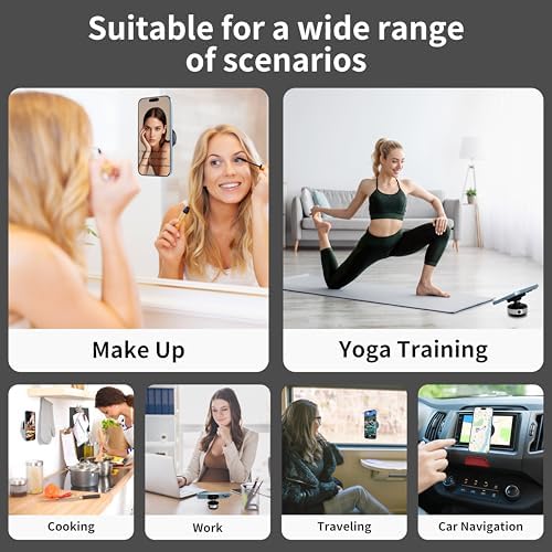 Ultra-Strong Magnetic Car Phone Holder with Vacuum Suction for Any Smooth Surface – 360° Rotating MagSafe-Compatible Phone Mount for iPhone/Android, Dashboard Windshield Car Accessories. Black – Enhanced Compatibility and Speed