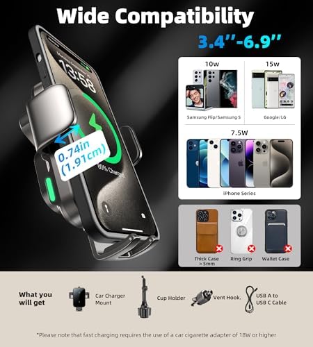 Revolutionary Dual Coil 15 W Wireless Car Charger Cup Phone Holder with Auto-Clamping for i Phone & Samsung Galaxy – Effortless Fast Charging and Secure Mounting for Enhanced Driving Convenience