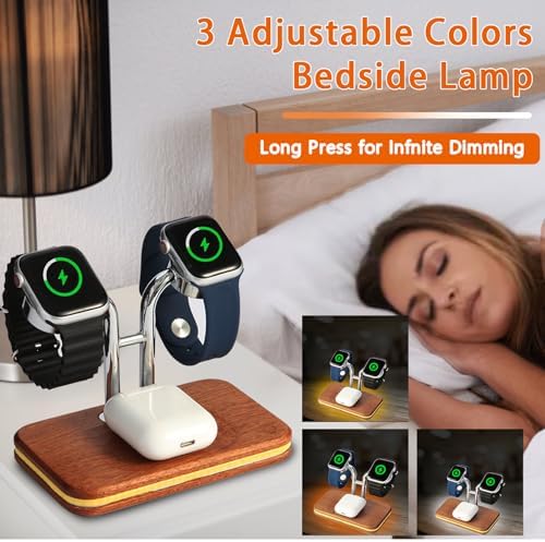 Sleek Dual Wireless Charging Dock for Apple Watch & Air Pods – 10 W Quick Charge Station with Multi-Color LED Status Light | Premium Wooden Finish for All Apple Watch Series & Pro Models | Transform Your Charging Area with Style and Efficiency