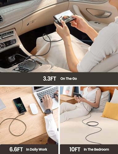 AINOPE Right Angle USB C Cable – 2-Pack (10 ft + 10 ft) Fast Charging 3.1 A Nylon Braided Charger for Enhanced Device Compatibility, Ideal for Gaming and Multitasking, Durable Black Design