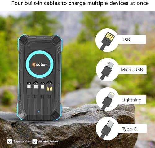 Ultimate Outdoor Solar Power Bank – 20,000 m Ah High-Capacity Charger with Integrated USB, Micro USB & Type-C Cables, Waterproof Design, 15 W Wireless Charging & 12 V Turbo Charge Technology (Blue) for Adventurers and Daily Users – Unmatched Durability & Versatile Compatibility