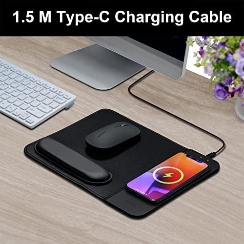 Transform Your Desk with the 15 W Ergonomic Wireless Charging Mouse Pad – Fast Qi Charging for i Phone 11-16 & Samsung Devices – Stylish Black With Detachable Wrist Support for Ultimate Comfort and Productivity