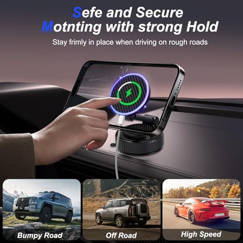 Revolutionary 15 W Magnetic Car Charger Holder – Cutting-Edge 360° Suction Mount for Effortless Wireless Charging, Ideal for i Phone & Android with Superior Mag Safe Compatibility – Compact, Portable, and Unrivaled Stability for All Surfaces