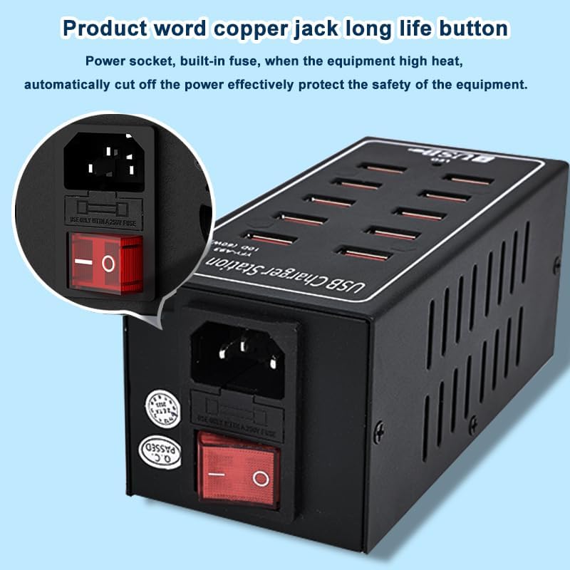 Ultimate 10-Port USB Charging Hub – Fast 60 W Power Delivery Multi-Port Charger for i Phone 13/14/15, Tablets & More – Intelligent Overcharge Protection for Home, Office, and Public Use – Sleek Desktop Accessory for Efficient Device Management