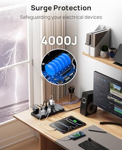 TROND 360° Rotating Surge Protector Power Strip – 24 AC Outlets & 6 Fast Charging USB Ports (37 W) – 4000 Joules Protection for Ultimate Device Safety – 6 ft Heavy Duty Extension Cord for Gaming and Office Use – ETL Listed for Dependable Performance – Essential Power Solution for Dorm Rooms and More