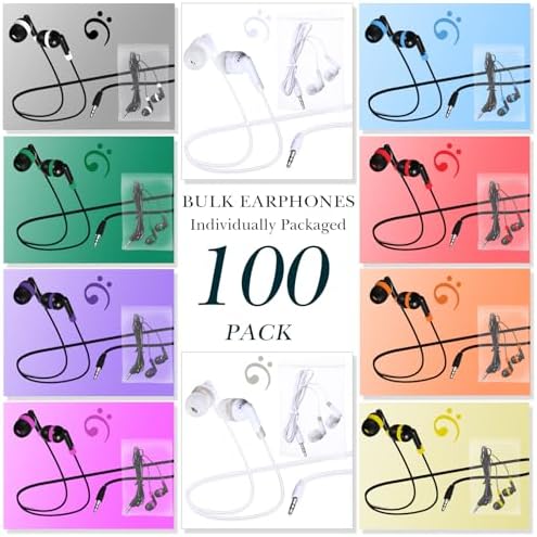 Kanayu 100-Pack Classroom Wired Earbuds – High-Quality Red Headphones with 3.5 mm Jack for Enhanced Learning Experiences, Individually Packaged for Hygiene and Easy Distribution, Ideal for Focused Listening in Libraries and Classrooms, Distraction-Free Design Without Microphone
