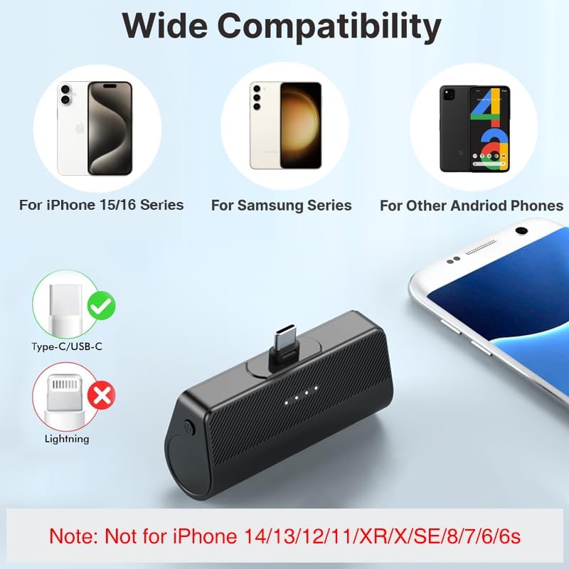 KKD 5000 m Ah Portable Charger for i Phone – MFi Certified Built-in Plug for Fast Charging on the Go, Compact Power Bank for i Phone 14/13/12/11/XR/X/SE/8/7/6/6 s/Pro Max/Plus & i Pad, Sleek Design for Ultimate Portability