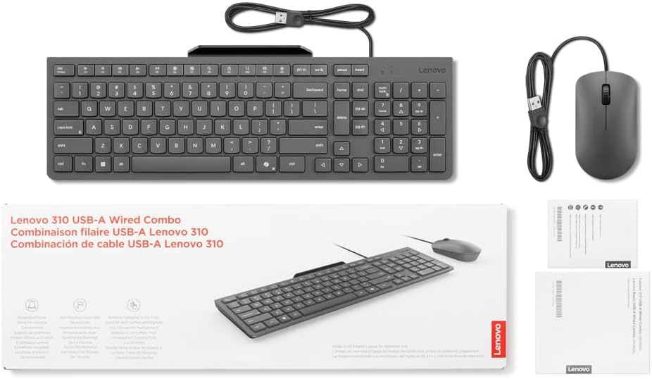 Lenovo 300 USB Wired Keyboard – Ergonomic Full-Size Design with Adjustable Tilt for Ultimate Comfort, Spill-Resistant & Compatible with Windows 7/8/10 – Enhance Your Typing Experience with Reliable Performance and Sleek Black Finish
