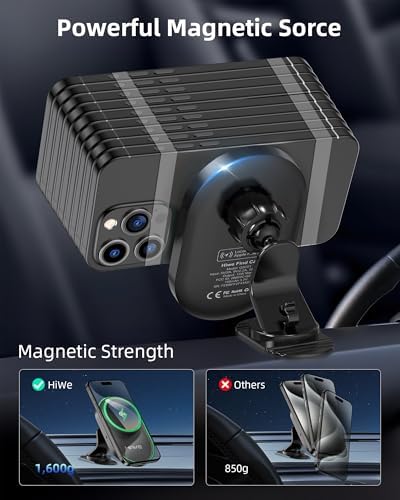 Revolutionary Hi We Mag Safe Car Mount Charger with Built-in Find My Feature, Qi2-Certified 15 W Fast Charging for i Phone 12/13/14/15/16 Series – Secure Magnetic Wireless Solution for Air Vent & Dashboard Use, Sleek Black Finish for Enhanced Vehicle Aesthetics