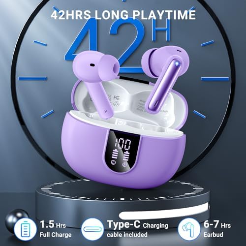 Elevate Your Audio Experience with Aoslen Wireless Earbuds – 2024 Hi-Fi Stereo Headphones Featuring 4 ENC Noise-Canceling Microphones, 42-Hour Playtime & Bluetooth 5.3 Connectivity – Perfect for Android & i OS Users, Sleek Design with LED Power Display for Ultimate Convenience