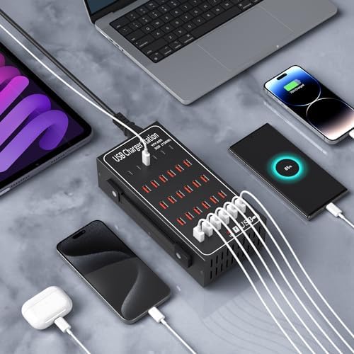 Ultimate 12-Port USB C Charging Station – 60 W Multi-Device Power Hub with 10 USB-C and 2 USB-A Ports for Fast Charging of i Phone, i Pad, Samsung, Google Pixel, Smartwatches, and Headphones – Compact Design for Home, Office, or Travel – Smart Technology for Optimal Power Delivery and Enhanced Compatibility