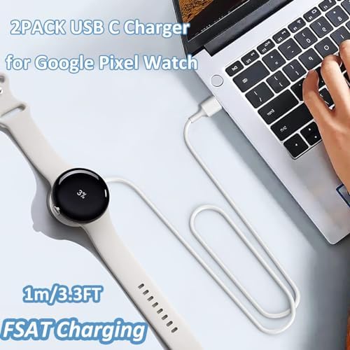 Premium 2-Pack 3.3 FT USB C Charging Cable for Google Pixel Watch – Innovative Magnetic Charger for Swift Power Delivery, Exceptional Compatibility, and Stylish Design – Ideal Smartwatch Charging Solution for Home, Office, and Travel Adventures