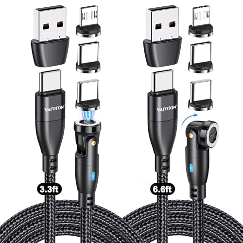 Revolutionize Your Charging Experience with the 9-Pin 540° Rotating Magnetic Charger Cable – 6-in-1 USB C to USB C Fast Charging Solution, PD 60 W/3 A – Versatile 3.3 FT & 6.6 FT Lengths for Micro USB, Type C, and i-Products – Durable Nylon Braided Design for Tangle-Free Convenience and Optimal Performance