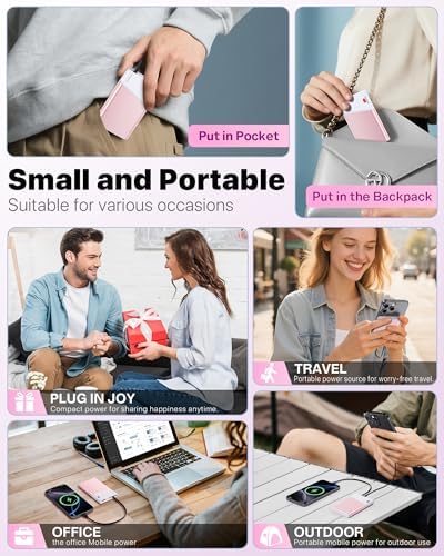 Ultra-Slim 10000 m Ah Power Bank with 22.5 W PD Fast Charging – Built-in USB-C Cable for i Phone 16/15/14, Samsung S24 & More – Lightweight Travel Essential with 15-Layer Safety Protection & Multiple Device Charging Capability