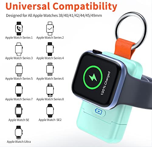 Compact Magnetic Wireless Power Bank for Apple Watch – HUOTO 1400 m Ah Travel Charger with Keychain Attachment for Series 9/8/7/6/SE/5/4/3/2/1/UItra/UItra 2 – Fast, Reliable Charging On-the-Go