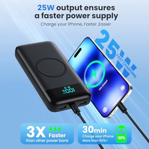 Ultra-High Capacity 30,800 m Ah Wireless Power Bank – 15 W Fast Charging & 25 W PD QC4.0 – Smart LED Display with 4 Outputs & 2 Inputs – Versatile USB-C External Battery Pack for i Phone, Samsung & More – Travel-Ready Charging Solution in Sleek White Finish