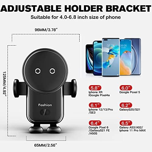 15 W Fast Wireless Car Charger with Auto-Clamping Mount – Effortless Air Vent Holder for i Phone 14/13/12/11/Pro/Xr/Xs/X/8 and Samsung S22/S21/S20 – Sleek Black Design for Enhanced Compatibility and Safety on the Go