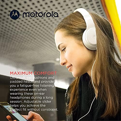 Motorola Sound Moto XT120 Wired Over-Ear Headphones – Immerse Yourself in Dynamic Bass with Foldable Convenience, Adjustable Comfort, and Built-in Microphone for Effortless Calls – Universal 3.5 mm Compatibility and Chic White Finish for Style and Functionality – Your Ultimate Audio Companion for Every Occasion