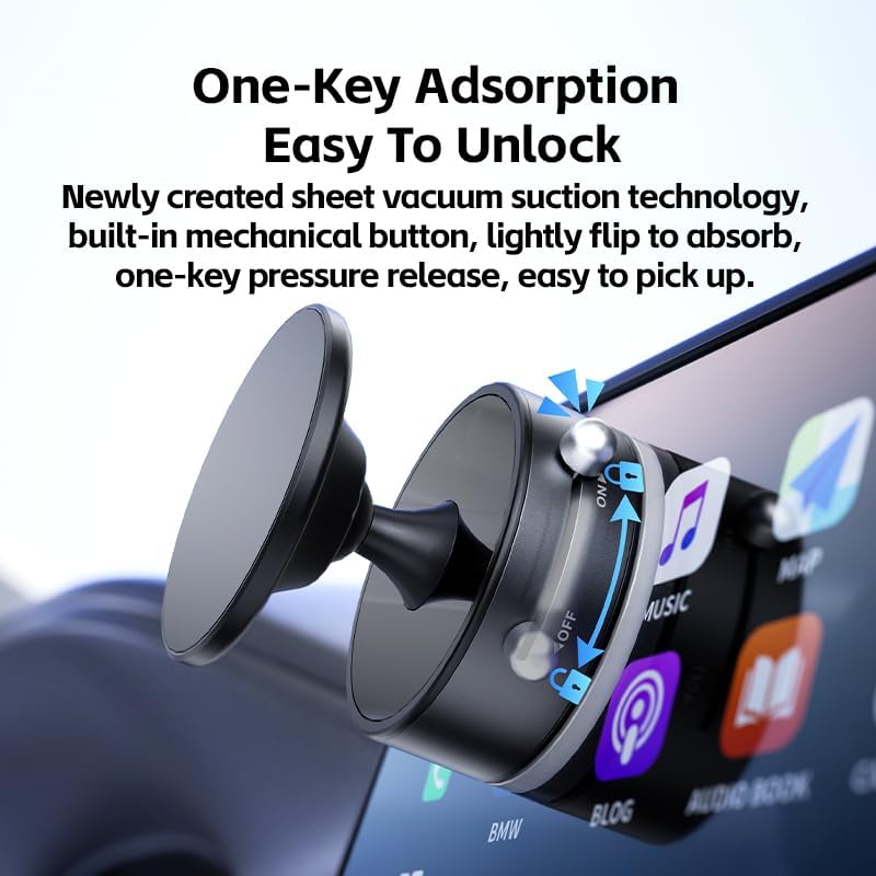 Magnetic Car Phone Mount Holder, Compatible with Magsafe, 360° Adjustable Magnetic Vacuum Suction Mount, Compact & Portable Design Holder for All Smartphones, Universal Car/Home/Office/Gym Use – Enhanced Compatibility and Speed