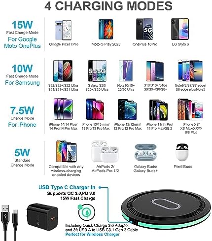 Effortless 15 W Fast Wireless Charging Pad for Samsung Galaxy & Google Pixel – Sleek Black Charging Station with Adapter for Z Flip, Z Fold, S Series, and Pixel 9 a/8/7 – Ultimate Compatibility and Speed for Modern Devices – Tangle-Free Solution for Home and Travel