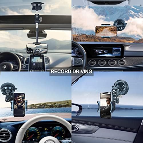 Leepiya 360-Degree Adjustable Car Phone Mount with Remote Control – Universal Suction Cup Holder for Seamless Video Recording and Navigation – Enhanced Compatibility for Smartphones – Ideal for Hands-Free Calls and Documenting Your Journey