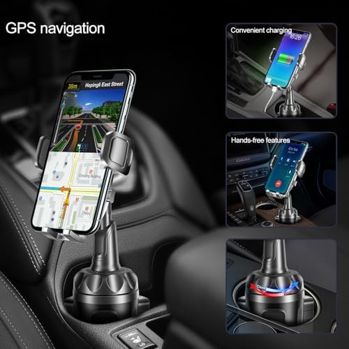 TOPGO Pro Car Phone Mount – Versatile Adjustable Height Cup Holder for i Phone 16 Pro Max & All Smartphones – Sturdy, No-Wobble Design for Safe Hands-Free Navigation – Sleek Black Finish for Modern Interiors