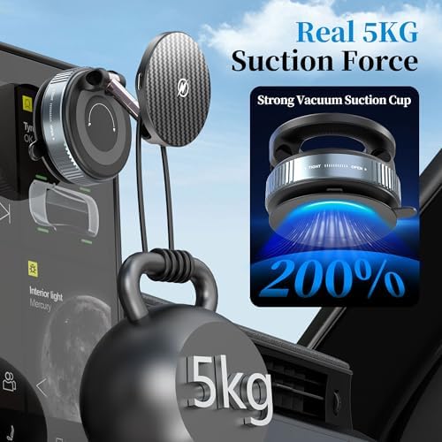 PlusAcc Vacuum Magnetic Phone Holder for Car – Suction Cup Phone Mount 360° Rotatable Foldable Portable Strong Magnet Stand for iPhone 16/15/14/13 in Gym, Mirror, Smooth Surface, All Vehicles – Enhanced Compatibility and Speed
