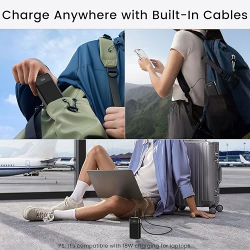 LUCKYDUO 10000 m Ah Power Bank with Retractable 2.3 ft Charging Cable – Ultra-Compact Fast Charging USB-C Battery Pack for i Phone 16/15/Pro & Samsung – LED Display for Travel-Friendly Power Solution and Universal Device Compatibility