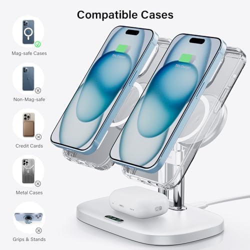 Revolutionary Dual Magnetic Wireless Charger for i Phone 16, 15, 14, 13, 12 & Air Pods Pro 2 – Ultra-Fast Charging Station with Enhanced Compatibility & Sleek Design (White) – Simplify Your Charging Experience with Secure Magnetic Alignment and Cable Clutter Reduction