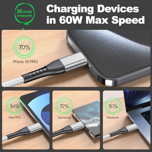 Premium 10 FT USB C to USB C Charger Cable – Dual Pack 100 W Fast Charging, Nylon Braided Design for i Phone 16 Series, Mac Book, and Samsung Galaxy S24 – Stylish Pink Color for Enhanced Durability and Flexibility