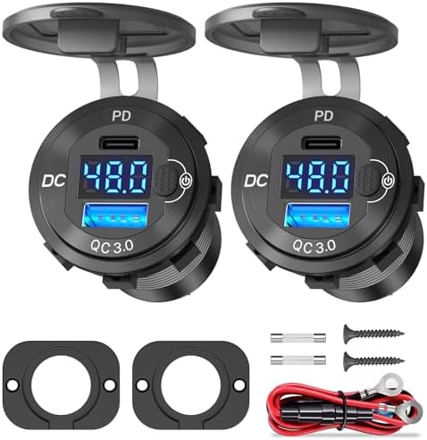 Premium High Voltage USB Outlet for Vehicles – 12 V to 60 V Universal Car Charger Socket with PD 30 W USB-C & QC 36 W Fast Charging, Waterproof Cigarette Lighter Adapter with Easy On/Off Switch – Ideal for Trucks & Boats, DIY Installation Ready