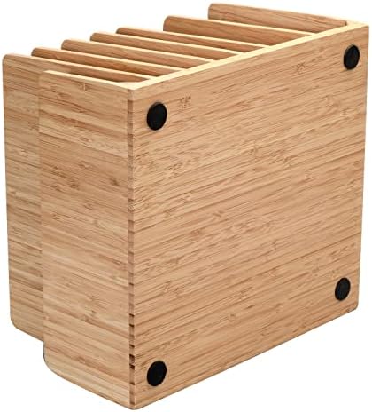 Eco-Conscious Bamboo Multi-Device Organizer: Five-Slot Desk Solution for Laptops, Tablets, and Smartphones – Streamlined Charging & Tidy Cable Management for a Sophisticated Workspace, Lightweight & Travel-Friendly