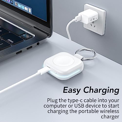 HUOTO Compact Magnetic Wireless Charger for Apple Watch – 1200 m Ah Portable Power Bank Keychain, Compatible with Series 10/9/8/Ultra 2/Ultra/7/6/5/4/3/2/SE, Ideal Travel Accessory for Effortless Charging On-the-Go