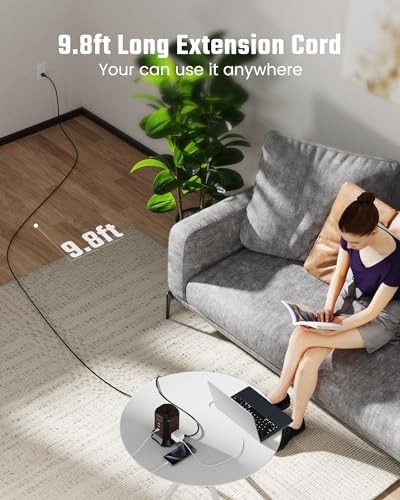 Maximize Your Charging Efficiency with the SUPERDANNY Power Strip Tower Surge Protector – 9 Outlets & 4 USB Ports, 10 Ft Extension Cord, 1080 Joules Surge Protection, Grounded Safety Design for Home and Office Use – Stylish Black Desktop Charging Station for Clutter-Free Solutions