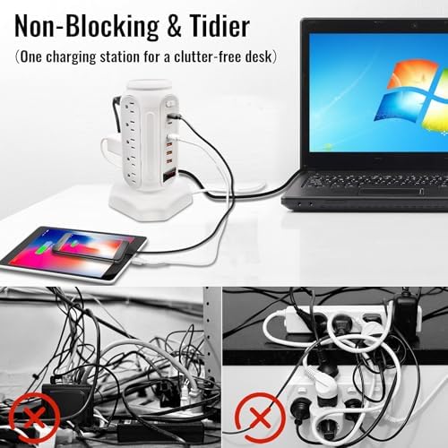 Ultimate Power Strip Tower with 15 Outlets & 6 USB Ports – Surge Protector with Vibrant LED Indicator & Rapid Charge Technology – 6.5 ft Heavy-Duty Extension Cord for Home Office & Entertainment Hub – Versatile Desktop Charging Solution for All Devices