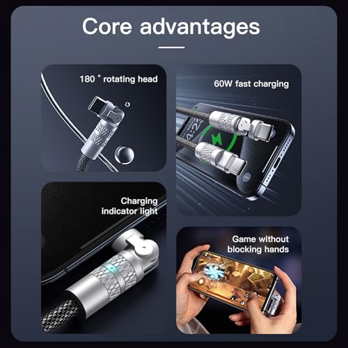 High-Speed Braided USB C to USB C Cable – 6 FT Right Angle Design for Efficient 60 W Fast Charging, Ideal for i Phone 16/15 Pro Max, Mac Book Pro, Samsung S25 Ultra – Ultimate Durability and Seamless Connectivity for Tech Enthusiasts