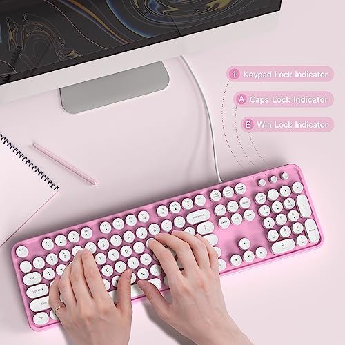 Retro-Inspired Full Size Typewriter Keyboard with Number Pad – Wired USB Keyboards for Windows 7, 8, 10, 11 | Enhance Your Typing Experience with Classic Charm and Modern Efficiency | Perfect for Home and Office Use
