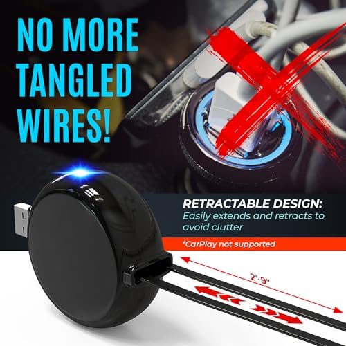 Dual-Use 15 W Fast Charging Retractable Car Charger for i Phone & Android | Travel-Friendly Tangle-Free Design | Wall Outlet & PC Compatible | Ultimate Power Solution for Busy Lifestyles