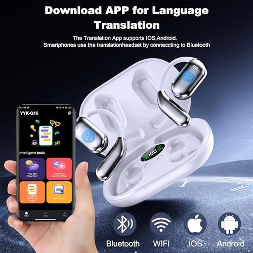 AI-Powered 144-Language Bluetooth Earbuds: Advanced Noise-Canceling Headphones for Effortless Communication in Any Setting, Ideal for i OS & Android Users, Waterproof Design for Enhanced Durability and Comfort During Travel