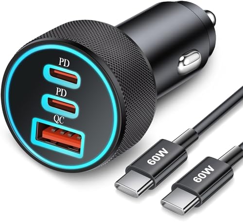 67 W 3-Port Ultra-Fast USB-C Car Charger with 3 FT Cable – High-Speed Charging for i Phone 16/16 e/15 Pro Max, Samsung Galaxy S25/S24/S23, Google Pixel 9/8/7, and Android Devices – Sleek Silver Design for Enhanced Style and Functionality