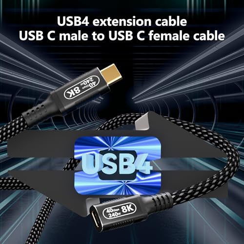 Ultra-Fast 1 M USB-C Male to Female Extension Cable – 40 Gbps Data Transfer, 240 W PD, Thunderbolt 4/3 & USB4 Compatible, Ideal for 8 K Displays – Compact, Durable Design for Enhanced Connectivity with Mac Book, Dell & SSDs