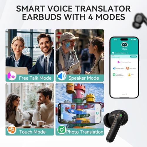 Revolutionary AI Translation Earbuds – Effortless Two-Way Communication in 138 Languages with Bluetooth Technology and Companion App – Perfect for Global Travelers, Business Professionals, and Language Learners – Stylish Black Design for Comfort and Convenience – Unlock Seamless Conversations Anywhere with Advanced Voice Translation Capabilities and Enhanced Device Compatibility