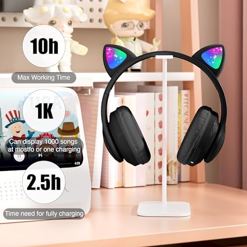Playful Cat Ear Bluetooth Headphones for Kids – Foldable Over-Ear Design with LED Lights, Safe Listening Volume Control, Built-in Microphone, and Multi-Device Connectivity – Ideal for Music, Movies, and Gaming on i Phones, i Pads, Smartphones, and More!